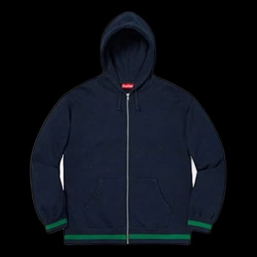 Supreme SS19 Old English Stripe Zip Up Sweatshirt Navy LOGO