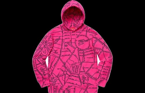 Supreme SS19 Gonz Embroidered Map Hooded Sweatshirt Pink