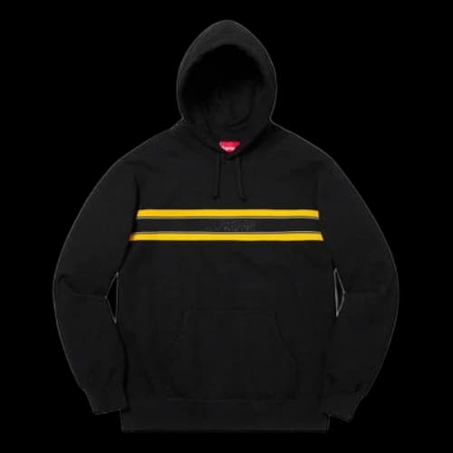 Supreme SS19 Chest Stripe Logo Hooded Sweatshirt Black logo