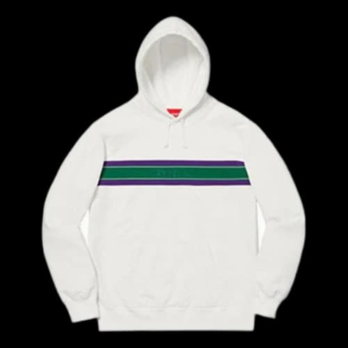 Supreme SS19 Chest Stripe Logo Hooded Sweatshirt White logo
