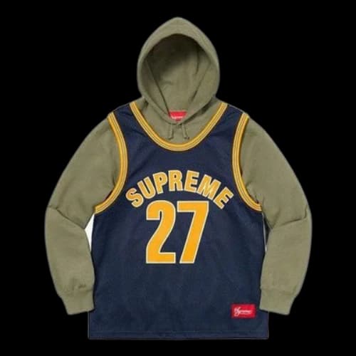 Supreme Basketball Jersey Hooded Sweatshirt 'Olive Green Navy Yellow'