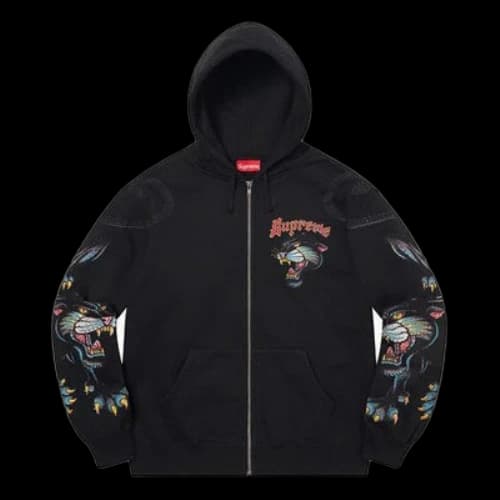 Supreme Panther Zip Up Hooded Sweatshirt 'Black Red White'