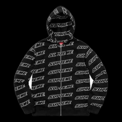 Supreme Repeat Zip Up Hooded Sweatshirt 'Black White'