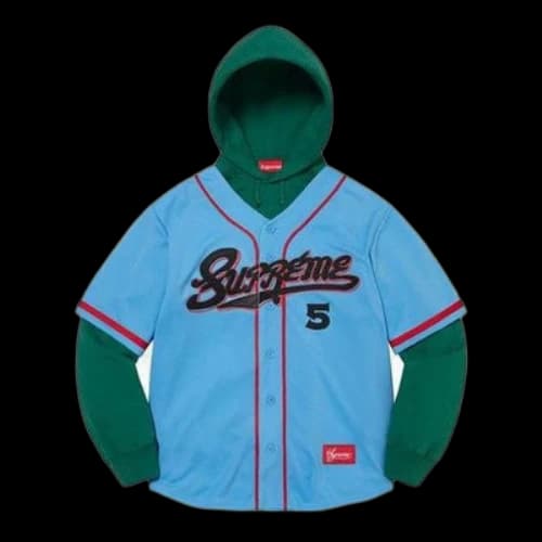 Supreme Baseball Jersey Hooded Sweatshirt 'Teal Green Red'