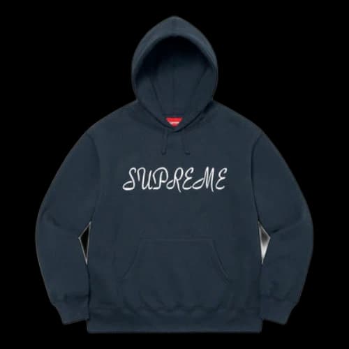 Supreme Script Hooded Sweatshirt 'Navy White'