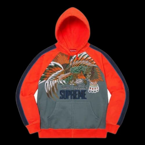 Supreme Falcon Raglan Zip Up Hooded Sweatshirt 'Orange Grey'