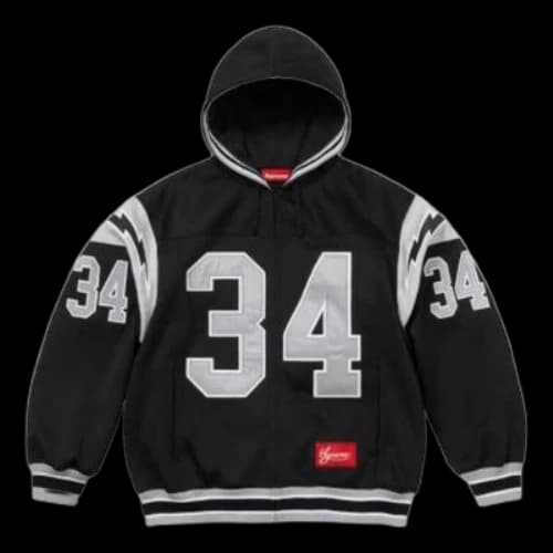 Supreme Football Zip Up Hooded Sweatshirt 'Black White'