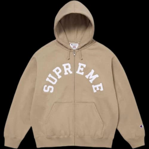 Supreme x Champion Zip Up Hooded Sweatshirt 'Beige White'