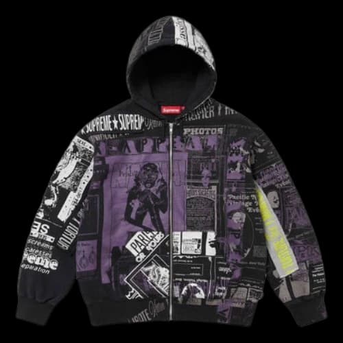 Supreme Collage Zi[p Up Hooded Sweatshirt 'Black Purple White'