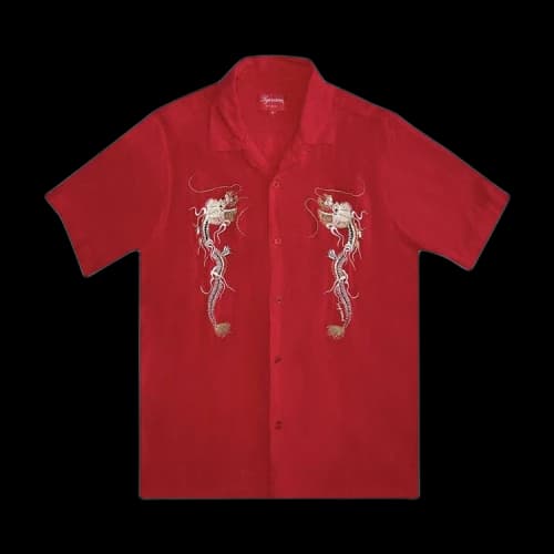 Supreme Dragon Embroidered Short-Sleeve Shirt 'Red'