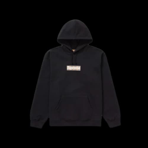 Supreme Burberry Box Logo Hooded Sweatshirt Black