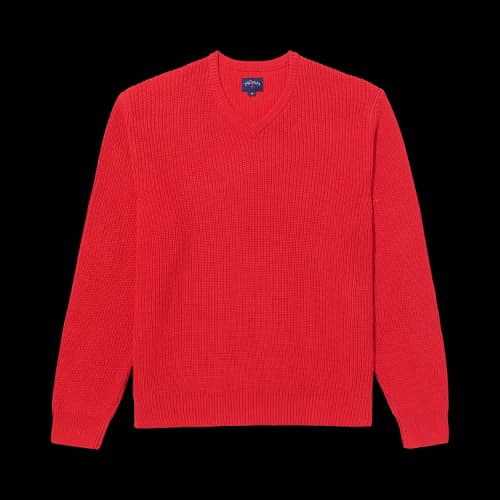 Noah V-Neck Shaker Stitch Sweater 'Red'
