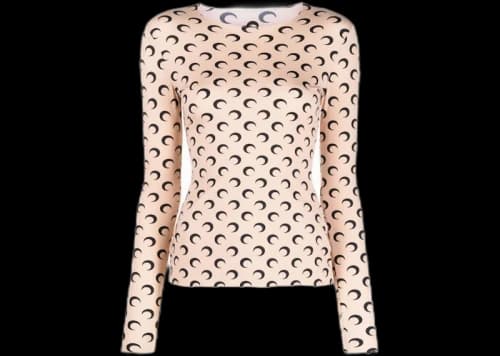 Marine Serre Second Skin Crescent Moon-Print Top Beige