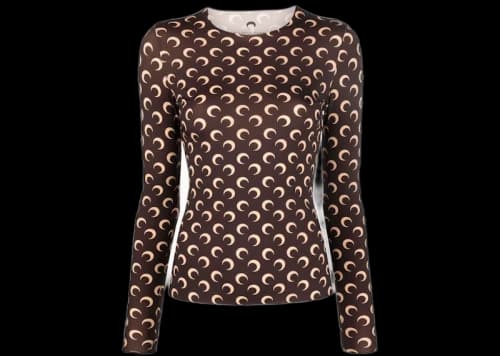 Marine Serre Crescent Moon-Print Jersey Top Brown
