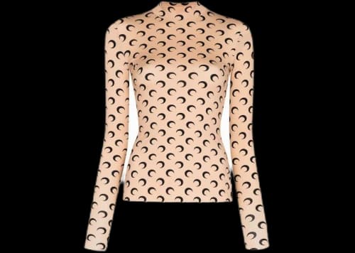 Marine Serre Logo-Print Turtleneck T-shirt Beige