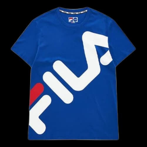 FILA FUSION Contrasting Colors Large Logo Printing Loose Short Sleeve Blue T-Shirt