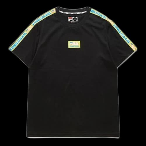 FILA FUSION Chest Multi-Color Logo Alphabet Shoulder Short Sleeve Black