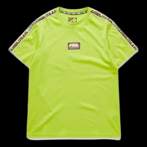 FILA FUSION Multi-Color Alphabet Shoulder Short Sleeve Fluorescence Yellow Green