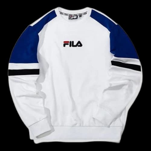 FILA FUSION Embroidered Logo Colorblock Round Neck Long Sleeves White