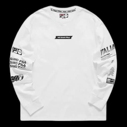 FILA FUSION Alphabet Printing Sports Tennis Long Sleeves White T-Shirt