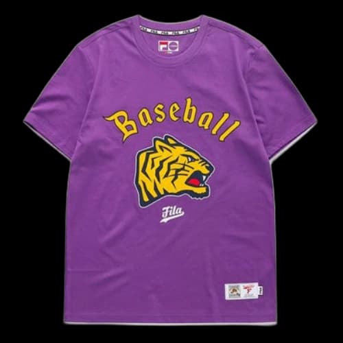FILA FUSION Tiger Head Pattern Casual Round Neck Short Sleeve Purple