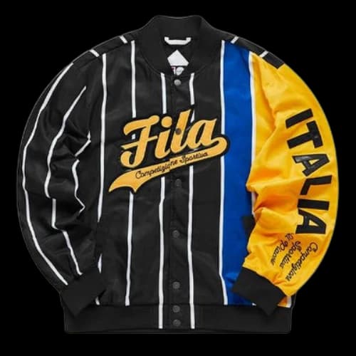 FILA MENS Fusion Printed Multicolor Fastener Baseball Jacket Black
