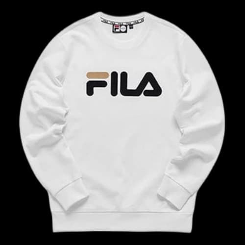 Fila FUSION Pattern Printing Round Neck Pullover Couple Style White