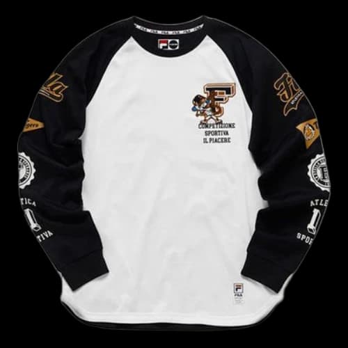 FILA FUSION Athleisure Casual Sports Full Print Round Neck Pullover Long Sleeves White