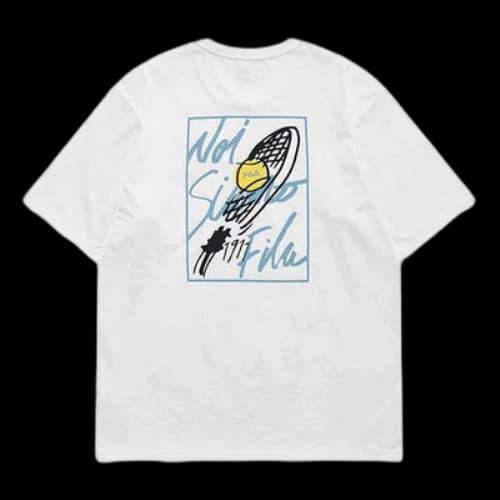 FILA FUSION Alphabet Printing Loose Round Neck Knit Short Sleeve White
