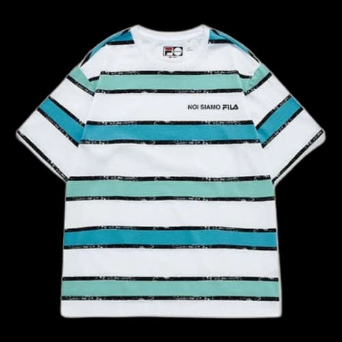 FILA FUSION Contrasting Colors Stripe Loose Sports Short Sleeve Green White Colorblock