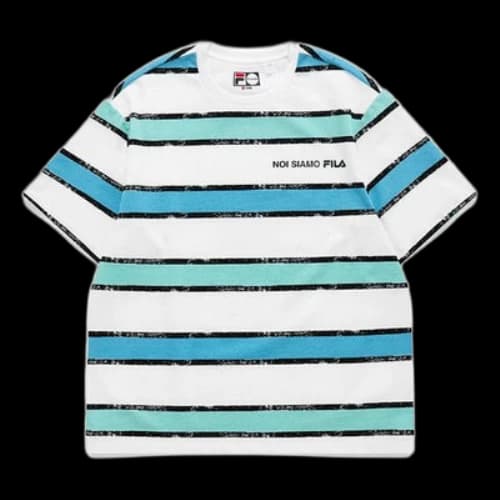 FILA FUSION Stripe Round Neck Loose Short Sleeve White