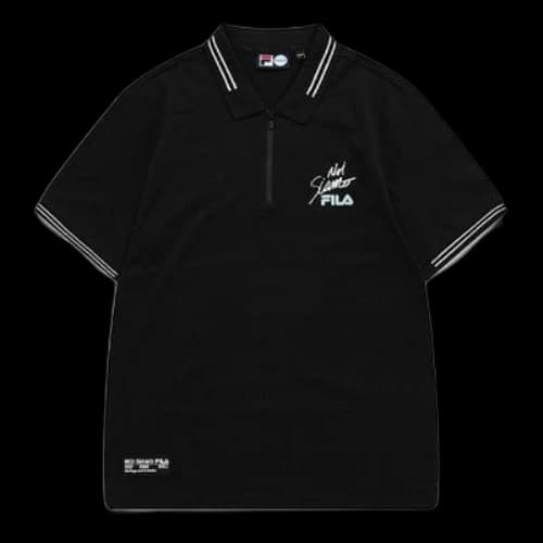 FILA FUSION Business Casual Alphabet Printing Short Sleeve polo Dark Black Polo Shirt