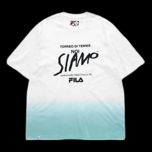 FILA FUSION Gradient Printing Alphabet Loose Knit Short Sleeve Blue