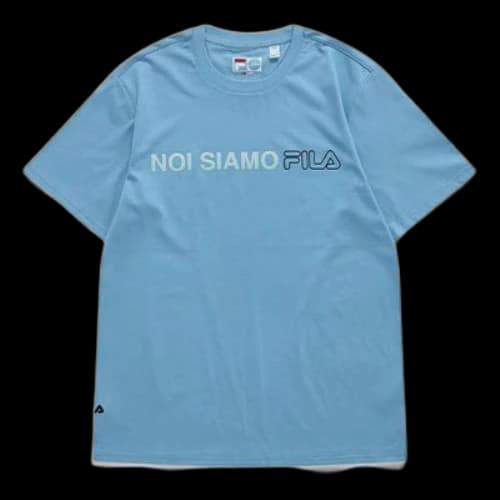 FILA FUSION Alphabet Logo Printing Sports Knit Short Sleeve Blue