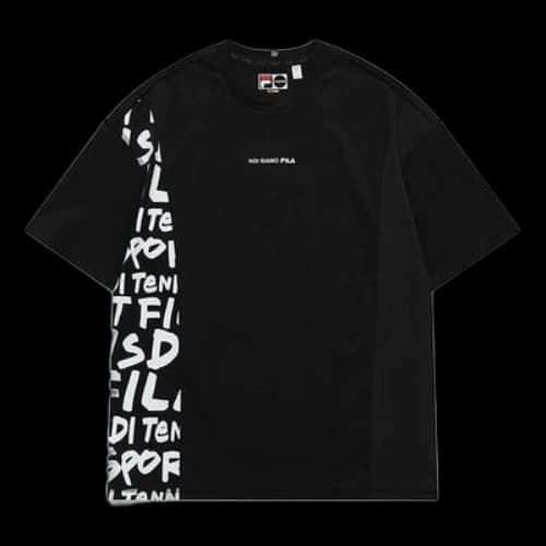 FILA FUSION Printing Splicing Sports Loose Short Sleeve Black T-Shirt