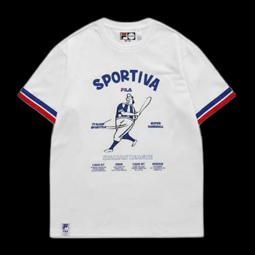 FILA FUSION Baseball Printing Sports Loose Round Neck Short Sleeve White T-Shirt