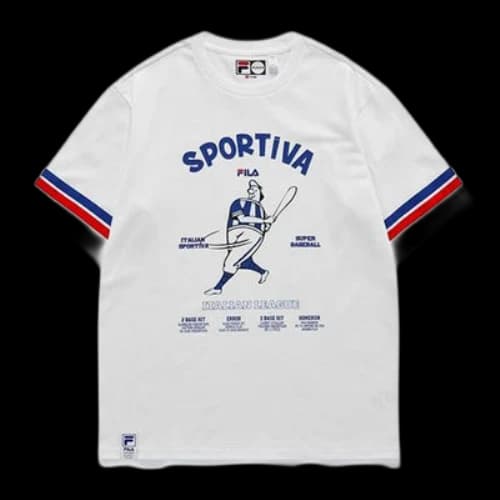 FILA FUSION Alphabet Printing Round Neck Short Sleeve White T-Shirt