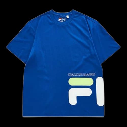 FILA FUSION Contrasting Colors Logo Round Neck Sports Short Sleeve Blue