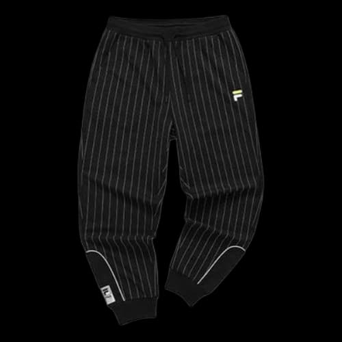 FILA FUSION Knit Breathable Stripe Athleisure Casual Sports Bundle Feet Pants Black