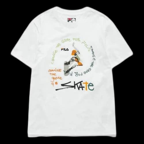 FILA FUSION Casual Sports Skateboard Pattern Printing Short Sleeve White