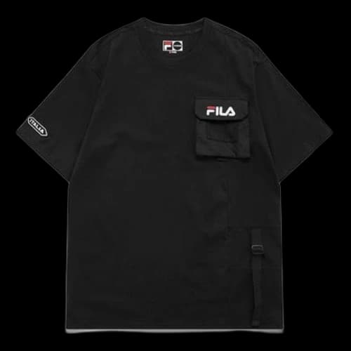 FILA FUSION Multiple Pockets Round Neck Pullover Short Sleeve Black
