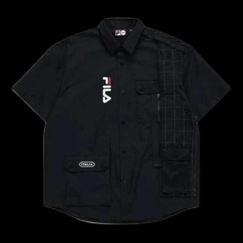 FILA FUSION Multiple Pockets Splicing Short Sleeve Shirt Black