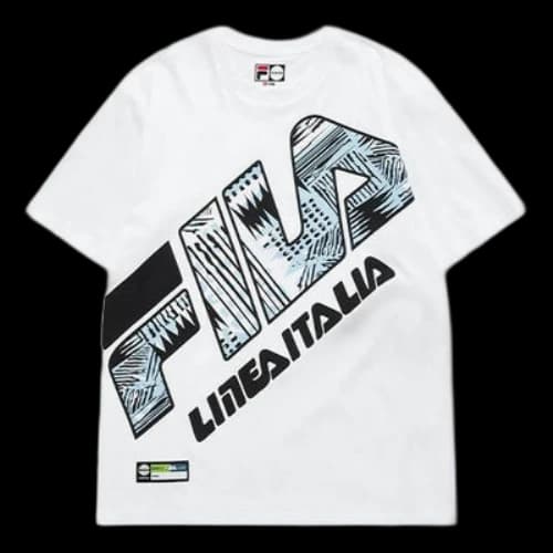FILA FUSION Contrasting Colors Large Logo Printing Sports Round Neck Short Sleeve White