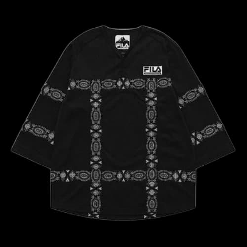 FILA FUSION x White Mountaineering Crossover Pattern Printing Loose three-quarter sleeve Black