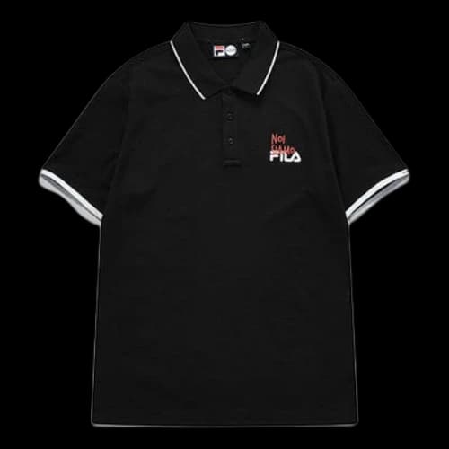 FILA FUSION Logo Printing Embroidered Alphabet Short Sleeve Polo Shirt Black