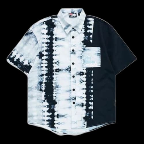 FILA FUSION Alphabet Printing Contrasting Colors Tie Dye Casual Short Sleeve Shirt Black