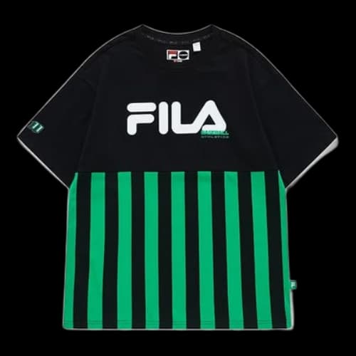 FILA FUSION Logo Printing Contrasting Colors Stripe Short Sleeve Green