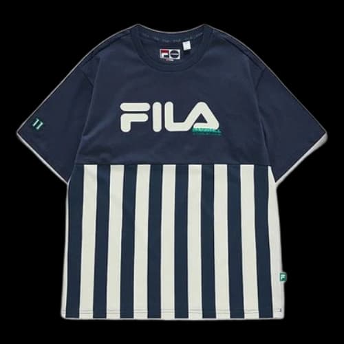 FILA FUSION Logo Printing Contrasting Colors Stripe Short Sleeve Gray