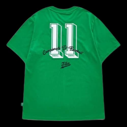 FILA FUSION Baseball Sports Printing Round Neck Short Sleeve Green T-Shirt
