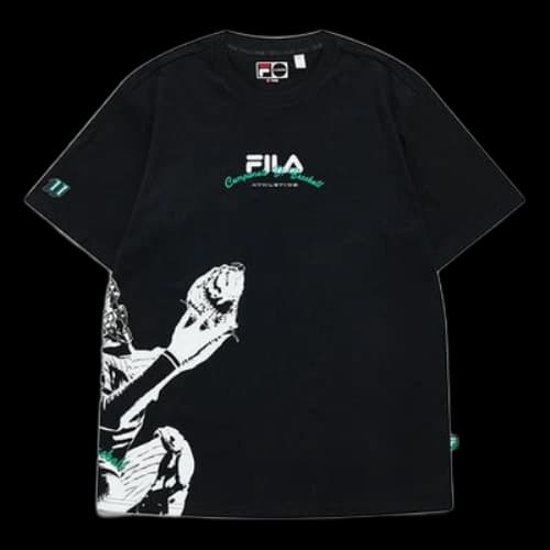 FILA FUSION Baseball Sports Printing Knit Loose Short Sleeve Dark Black T-Shirt